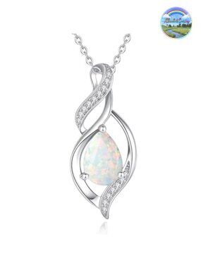 Opal Birthstone Necklace in Sterling Silver | October Gift